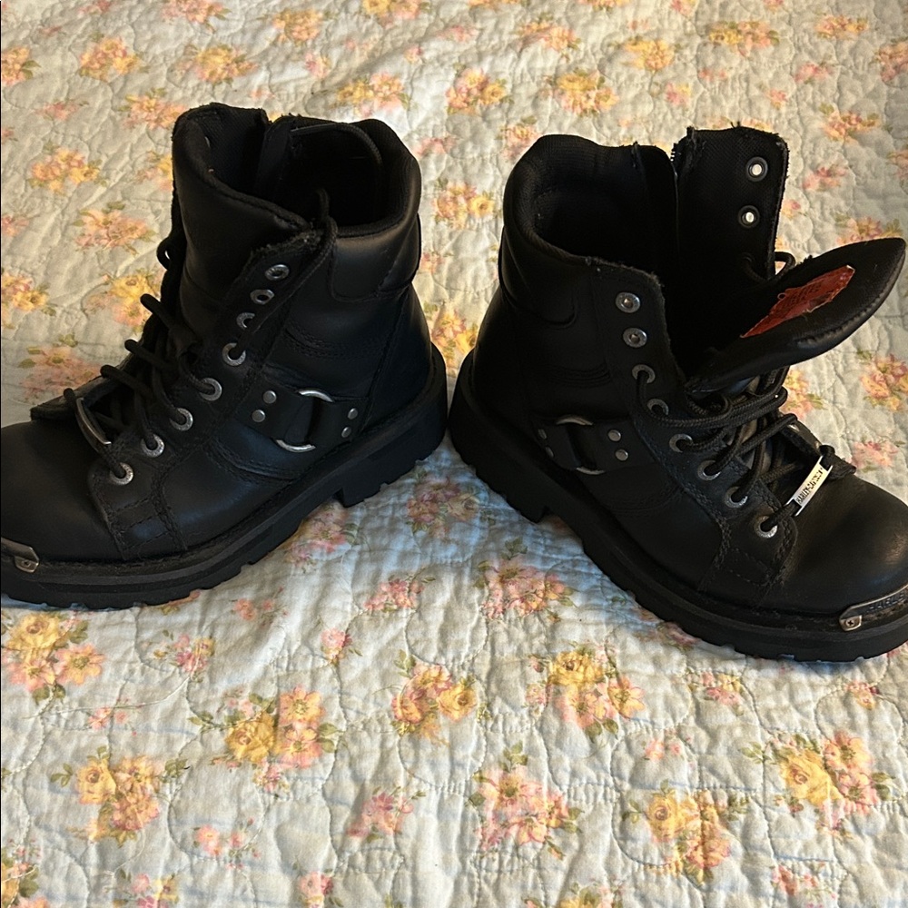 Harley-Davidson Black Leather Lace-Up Boots
